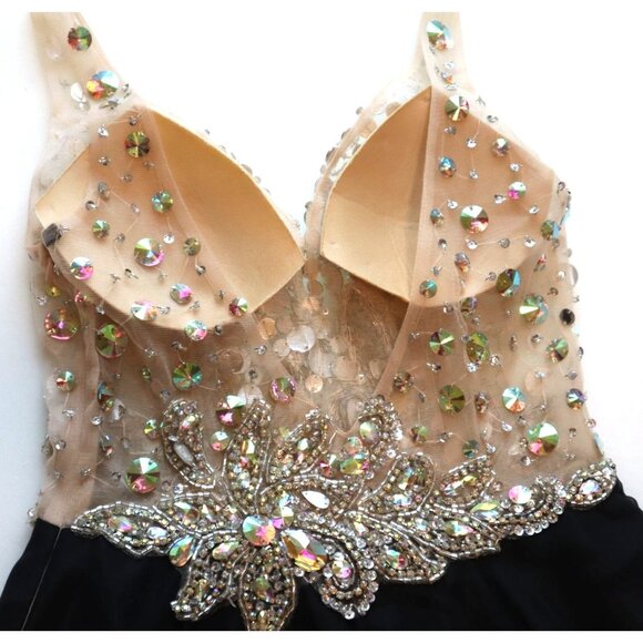 Prom Gown Rhinestone Mesh Beaded Black Formal Dress Glam Sparklecore - Picture 7 of 9